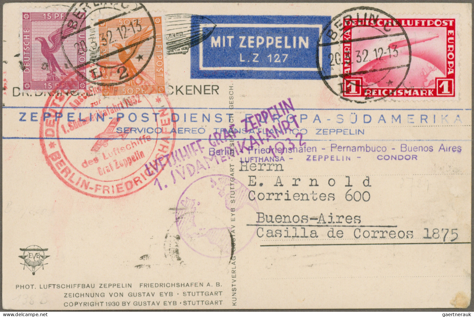 Zeppelin Mail - Overseas: 1929 - 1932, Ein Brief Und Eine Postkarte Mit 2 RM Und - Zeppelin