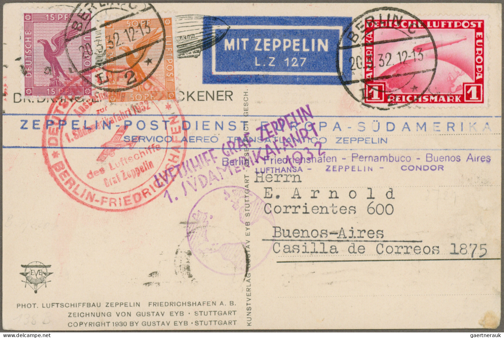 Zeppelin Mail - Overseas: 1929 - 1932, Ein Brief Und Eine Postkarte Mit 2 RM Und - Zeppeline