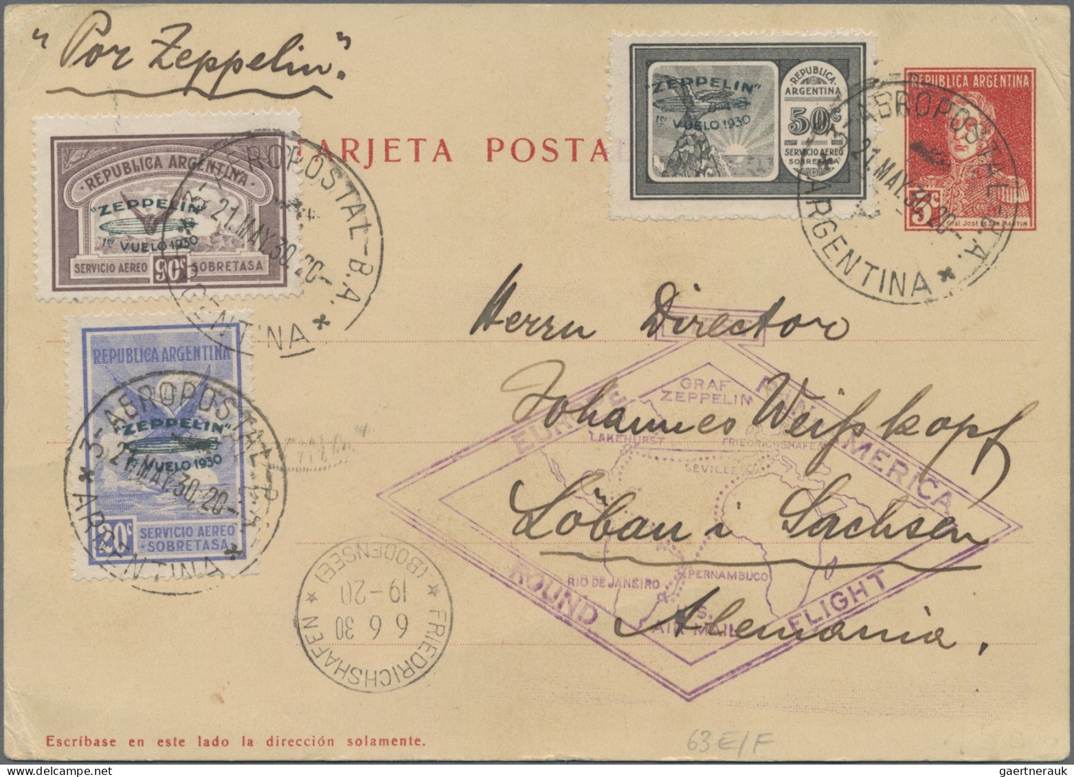 Zeppelin Mail - Overseas: 1930 Zeppelin 'Return From South Amerika And Round Fli - Zeppelins