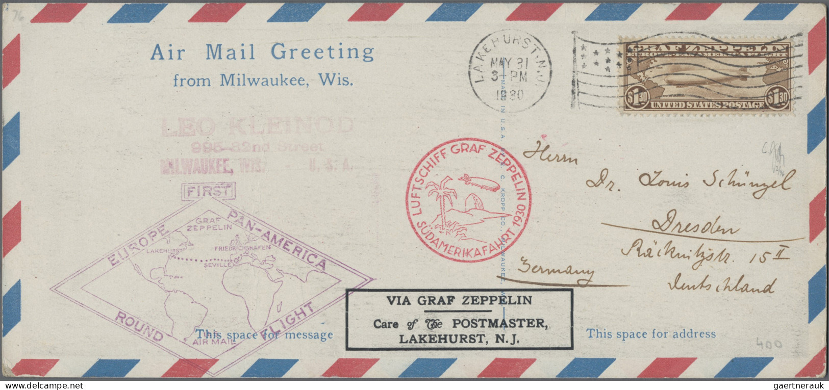 Zeppelin Mail - Overseas: 1930 Zeppelin 'Return From South Amerika Round Flight' - Zeppeline