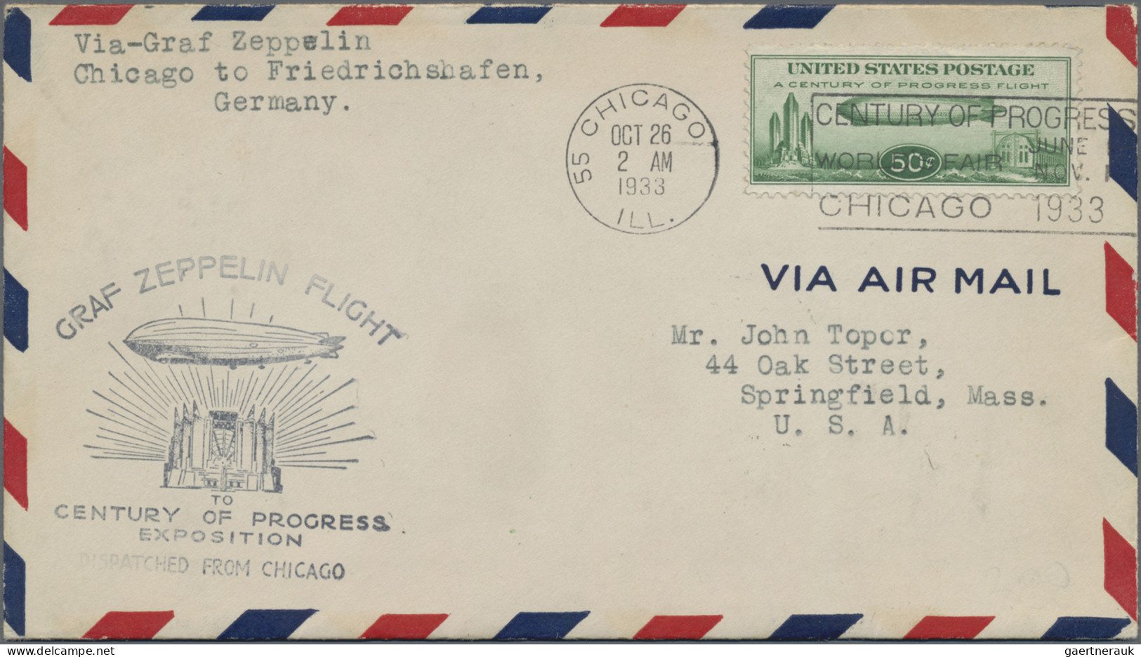 Zeppelin Mail - Overseas: 1933 Zeppelin "Chicago Flight" Chicago-Friedrichshafen - Zeppelin