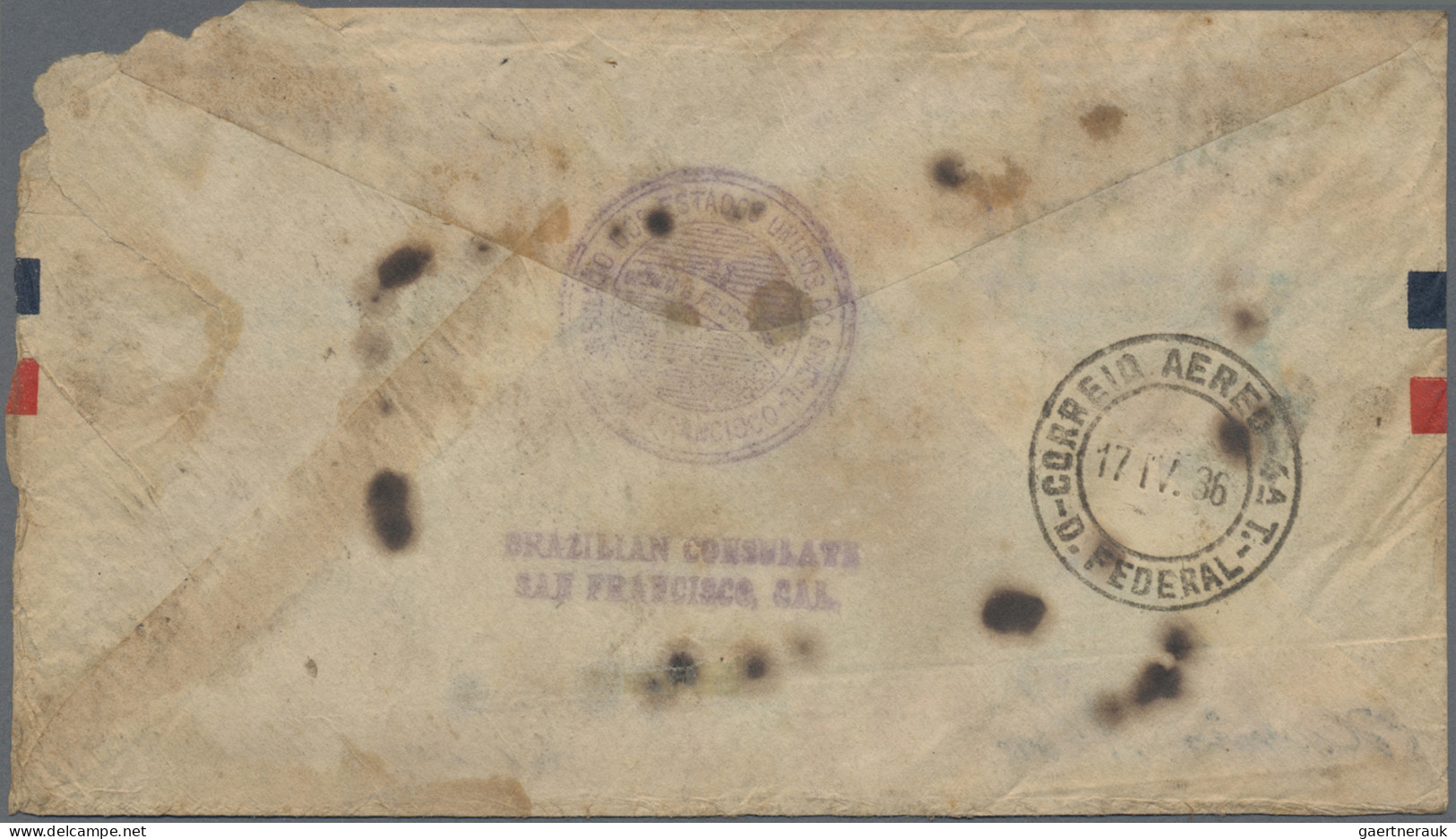 Desaster Mail: 1936, Cover From U.S.A To Brazil, Sent By Brazilian Consulate In - Other & Unclassified
