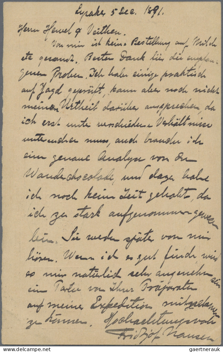 Thematics: Arctic: 1891, 5.Dez., Fridtjof Nansen, Eigenhändig Geschriebene Und U - Andere