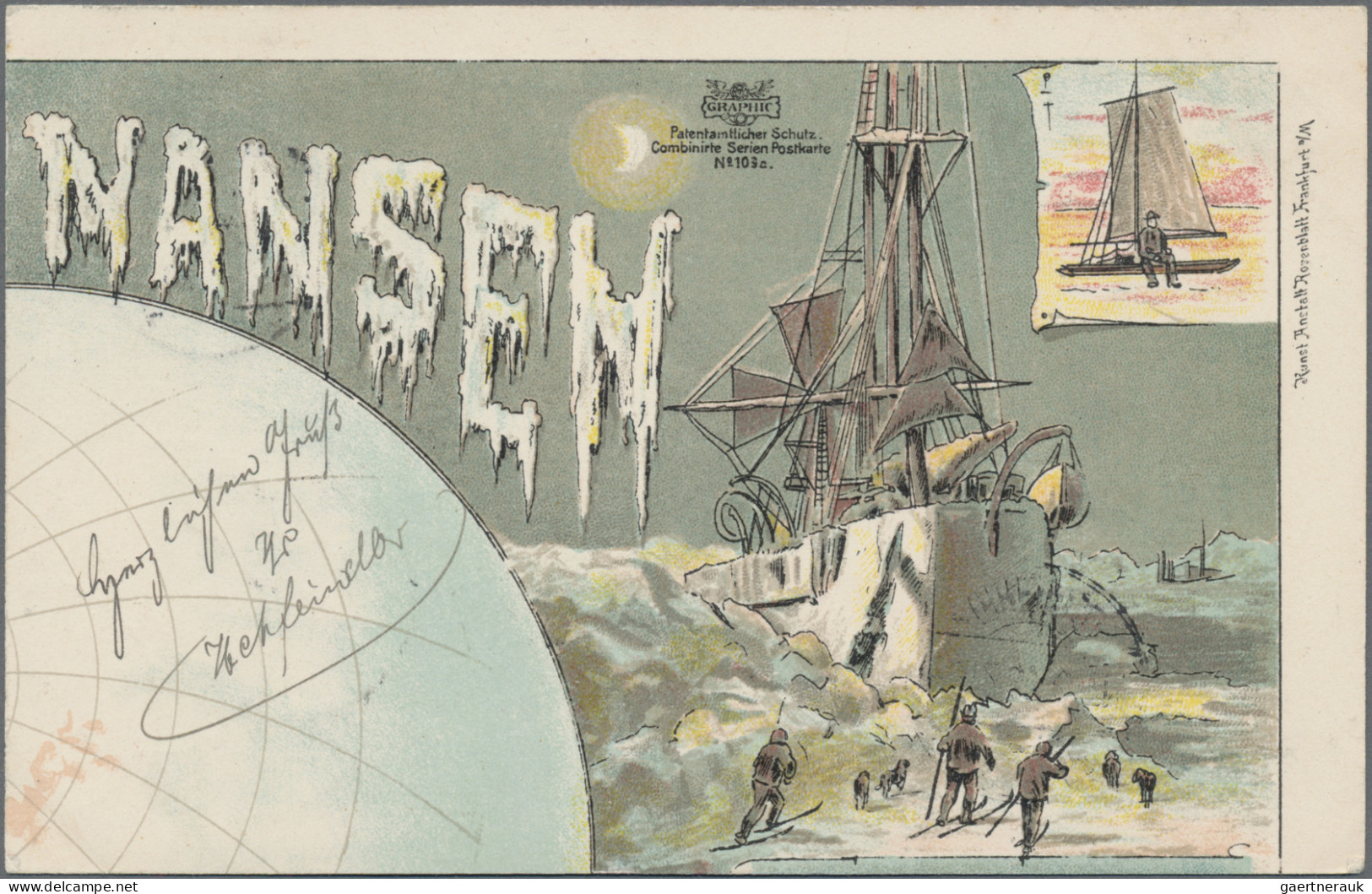 Thematics: Arctic: 1897, Fridjof Nansen, Nordpol - Expedition, 4er Ansichtskarte - Autres