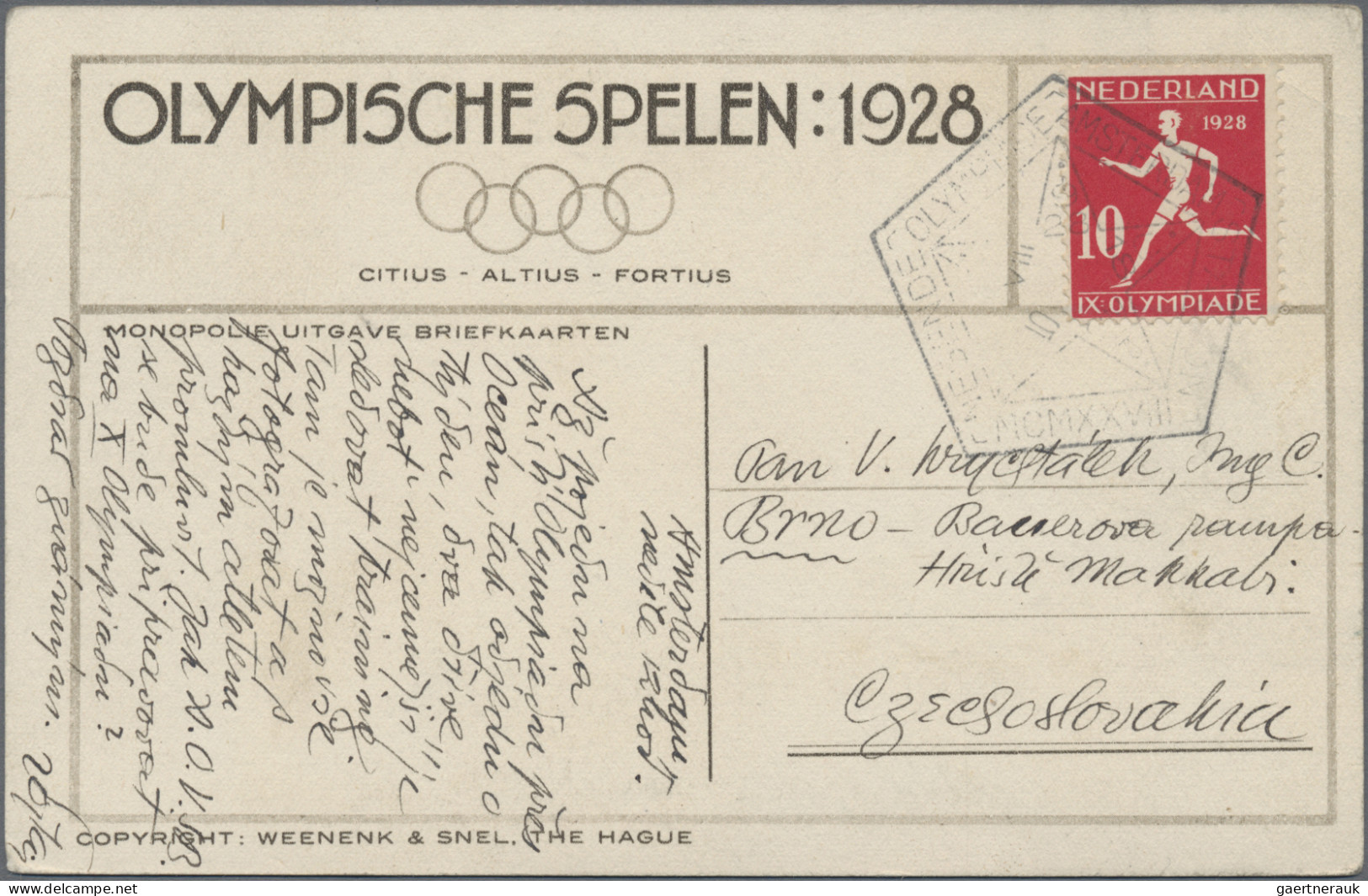 Thematics: Olympic Games: 1928, Niederlande: Sondermarke 10 C "Läufer" Auf Zwei - Altri & Non Classificati