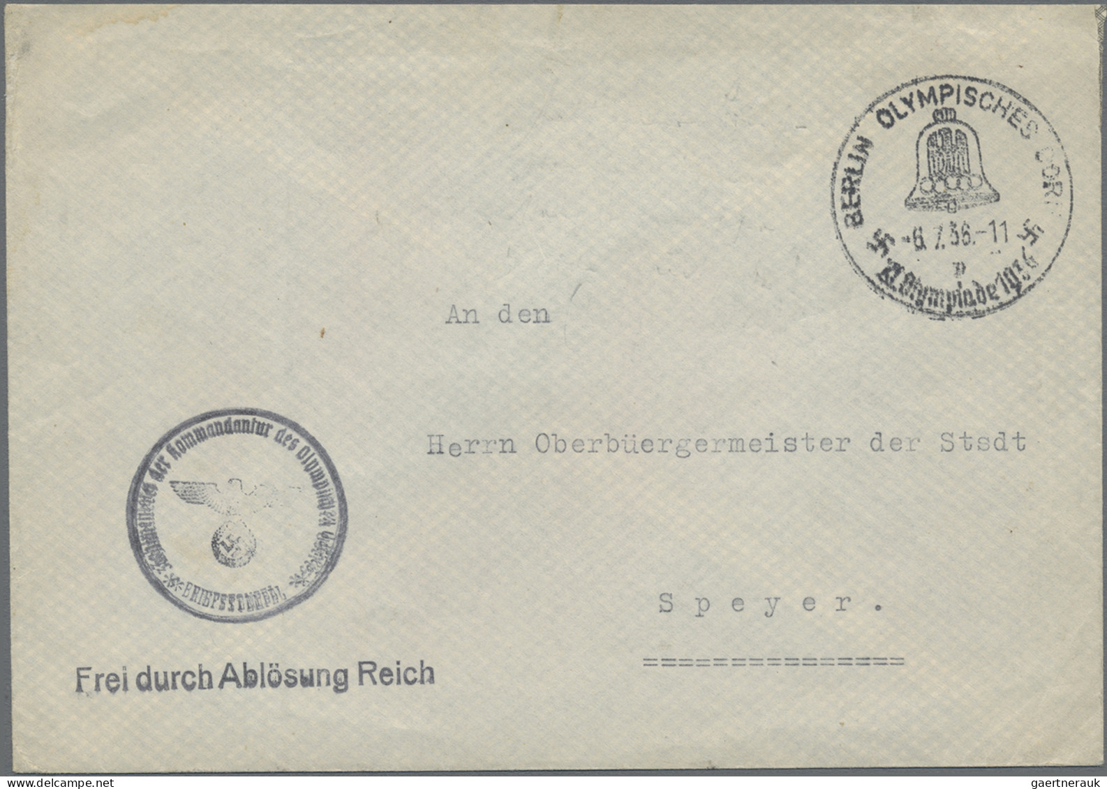 Thematics: Olympic Games: 1936, Brief "Frei Durch Ablösung Reich" Mit Sonderstem - Other & Unclassified