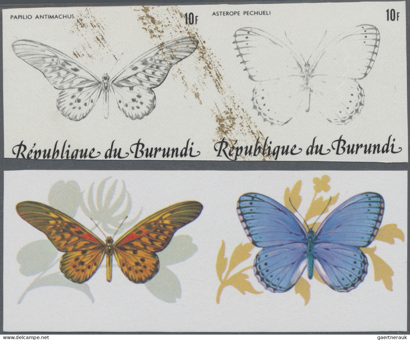 Thematics: Animals-butterflies: 1984, Burundi. Butterflies (Papilio Antimachus, - Farfalle