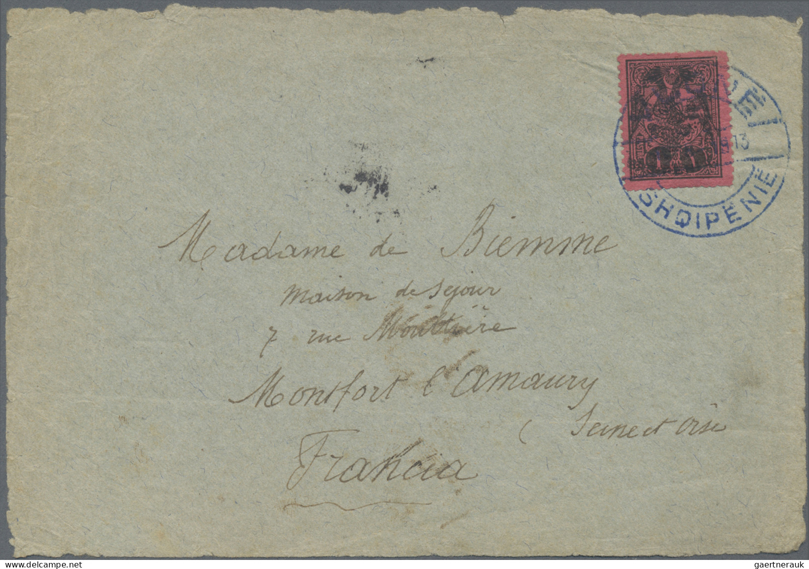 Albania: 1913, 1 Pia Black On Rose With 'double Eagle' Overprint, Tied By Cds VL - Albania