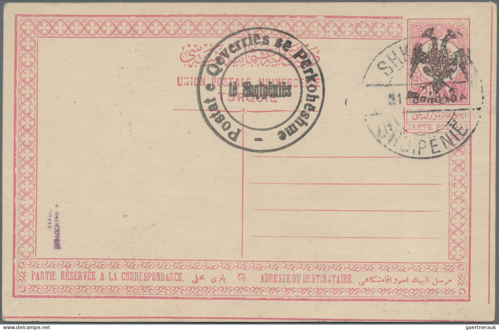 Albania - Postal Stationery: 1913, Two Turkisch Post Cards, One 20 Para Rose One - Albanië