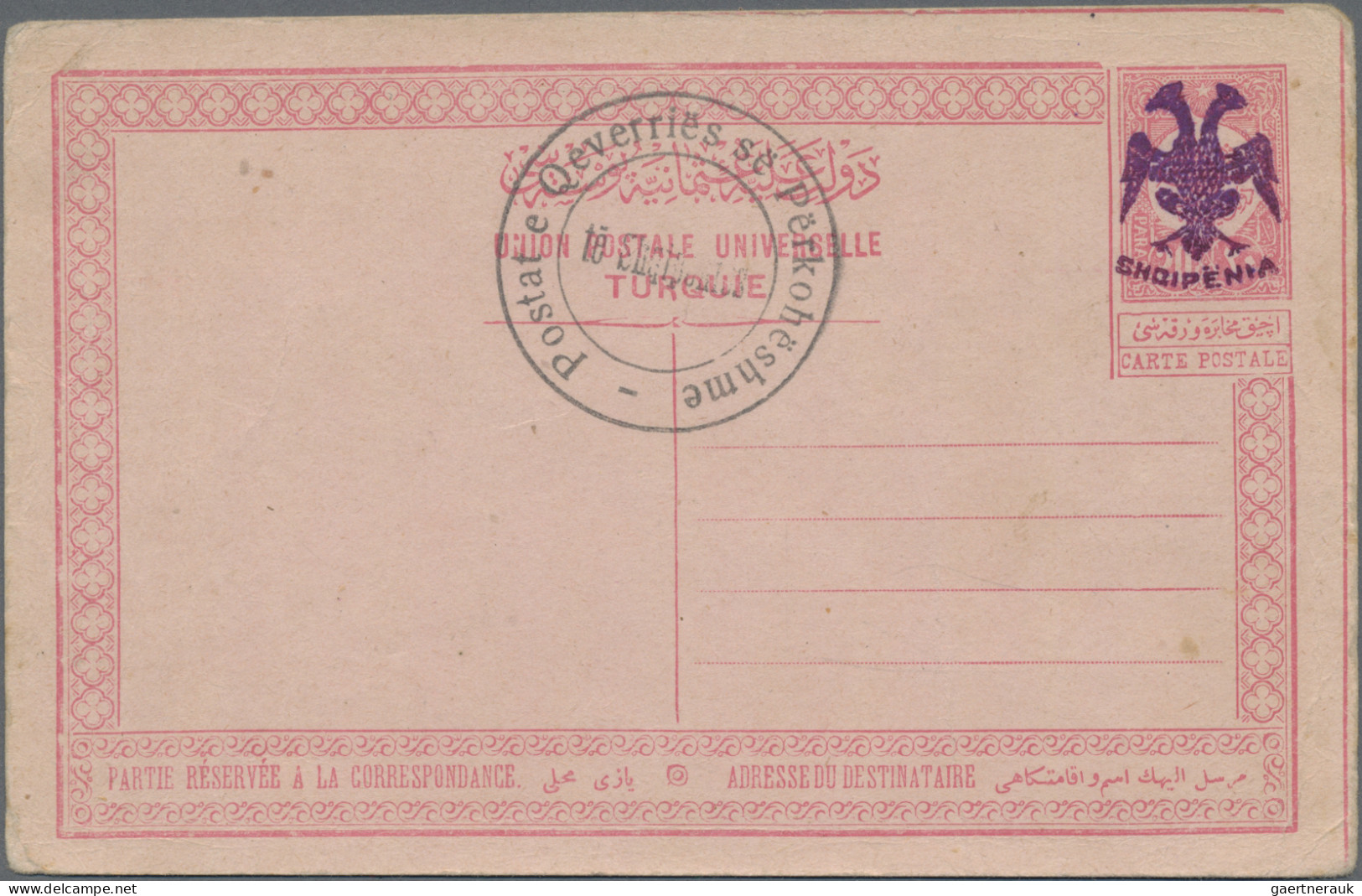 Albania - Postal Stationery: 1913, Two Turkisch Post Cards, One 20 Para Rose One - Albanië