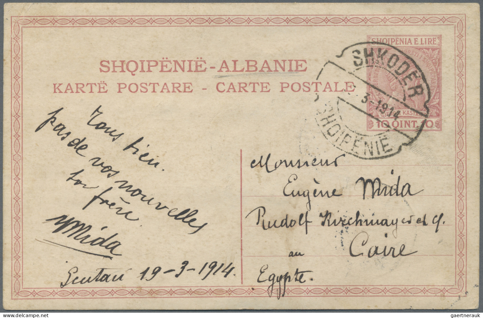 Albania - Postal Stationery: 1914 Postal Stationery Card 10 Qint Rose From Shkod - Albanien
