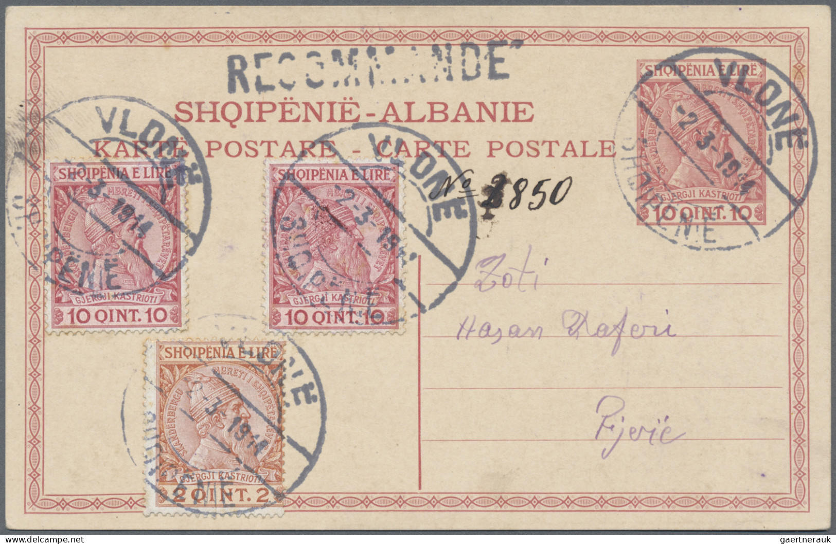 Albania - Postal Stationery: 1913, 10 Q Red 'Skanderbeg' Postal Stationery Card, - Albanie