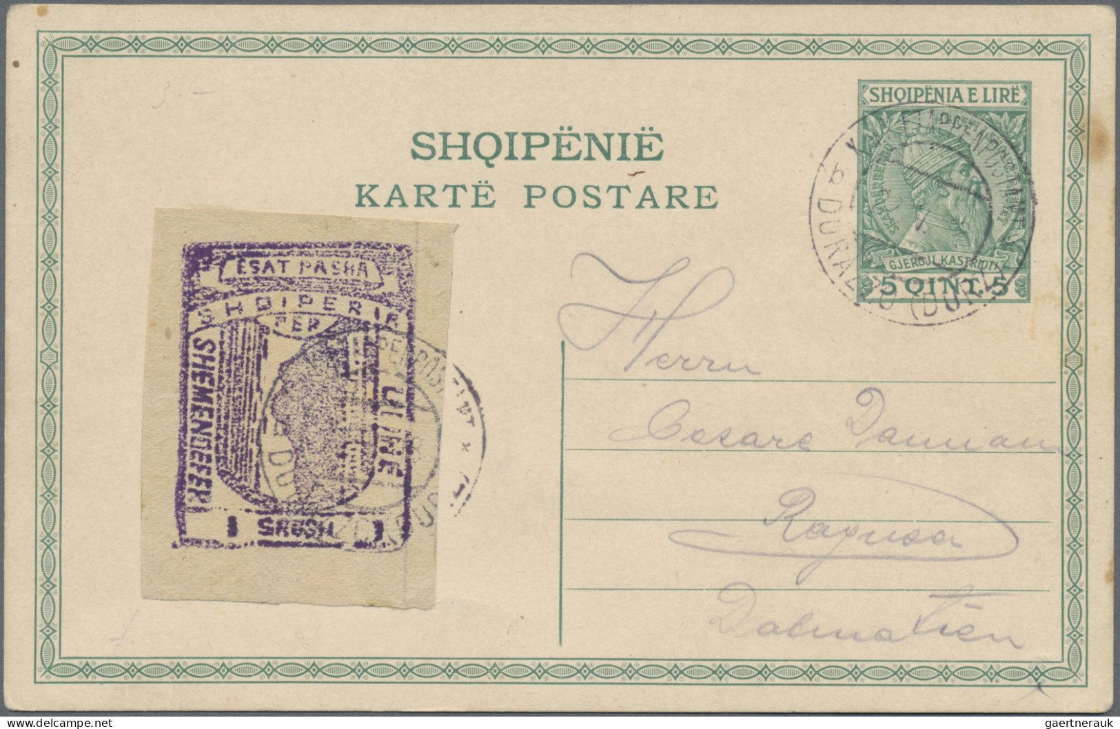 Albania - Specialities: 1914, 1 Grosh 'ESAT PASHA' Fiscal Stamp "Udhe Shemendefe - Albanien