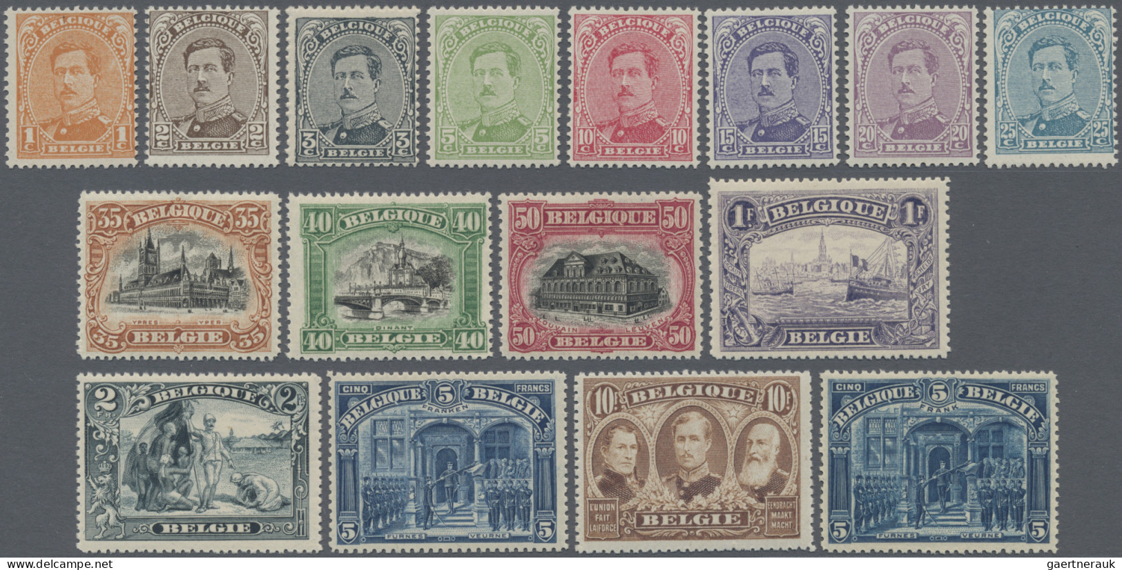 Belgium: 1915 King Albert I And Landscapes Definitives, 16 Mnh Values (the 1919 - Nuevos