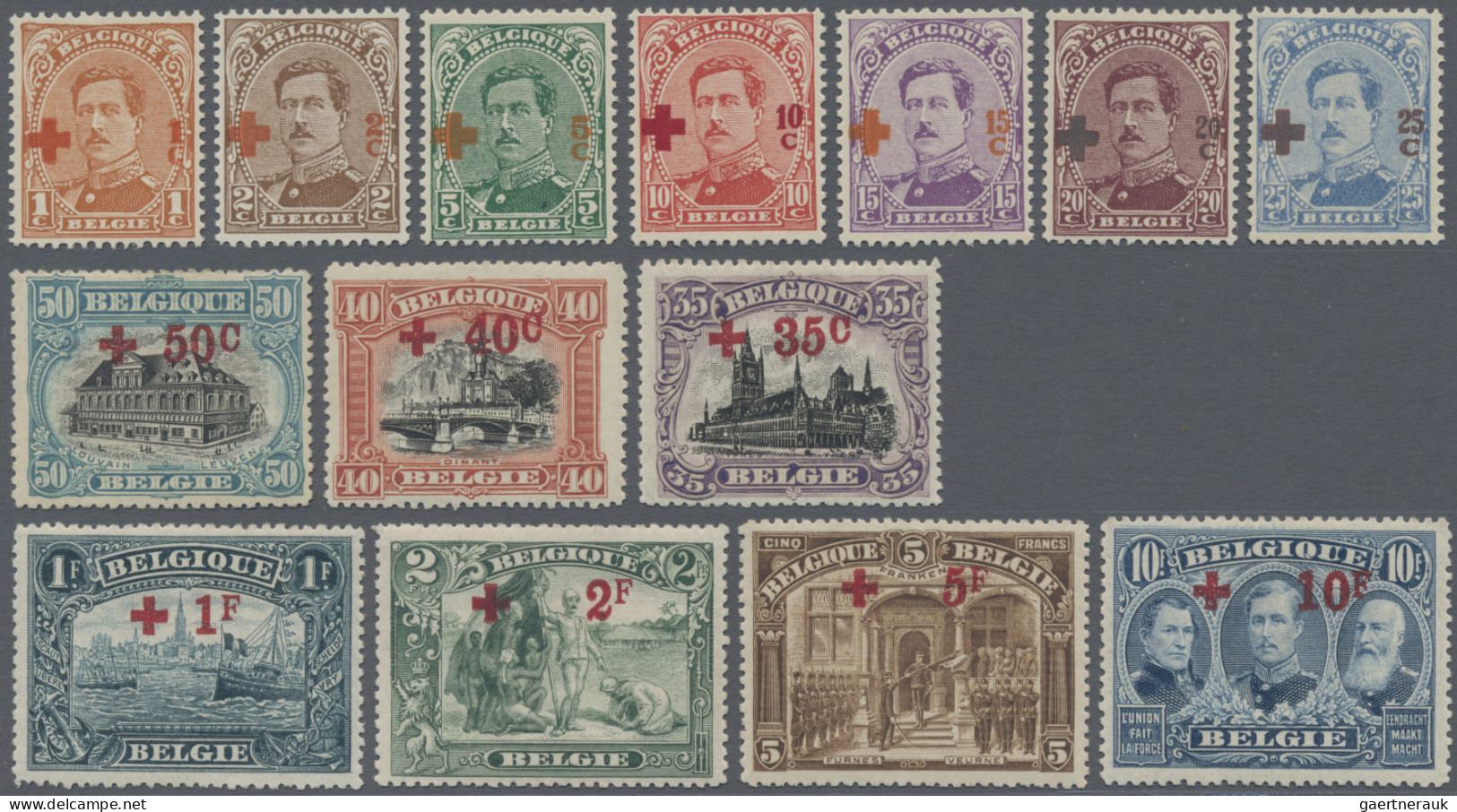 Belgium: 1918, Red Cross, 1915 Definitives In Altered Colours Surcharged For The - Unused Stamps