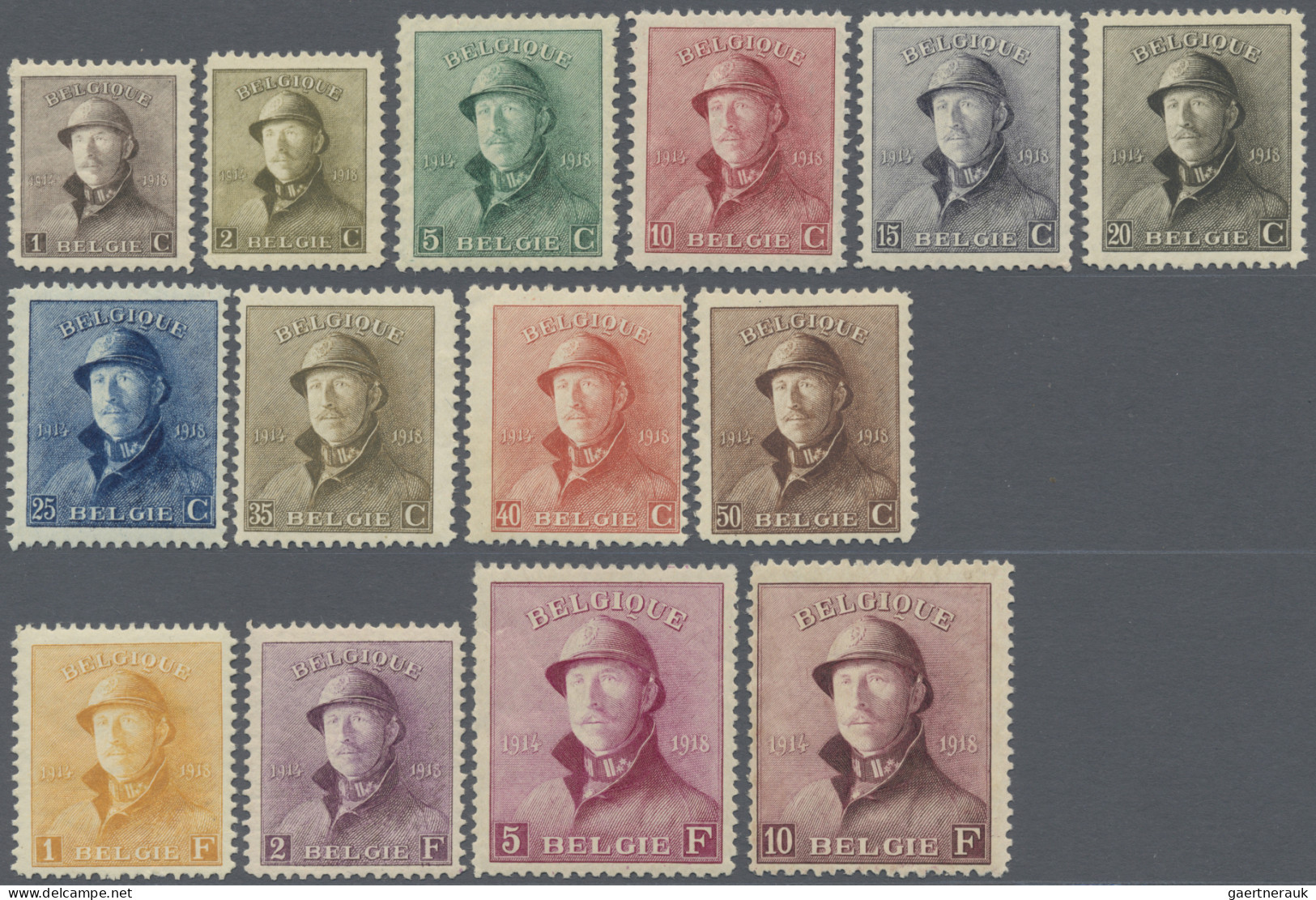 Belgium: 1919/1920 Definitive "King Albert With Helmet", Complete Set Of 14 Mnh - Unused Stamps