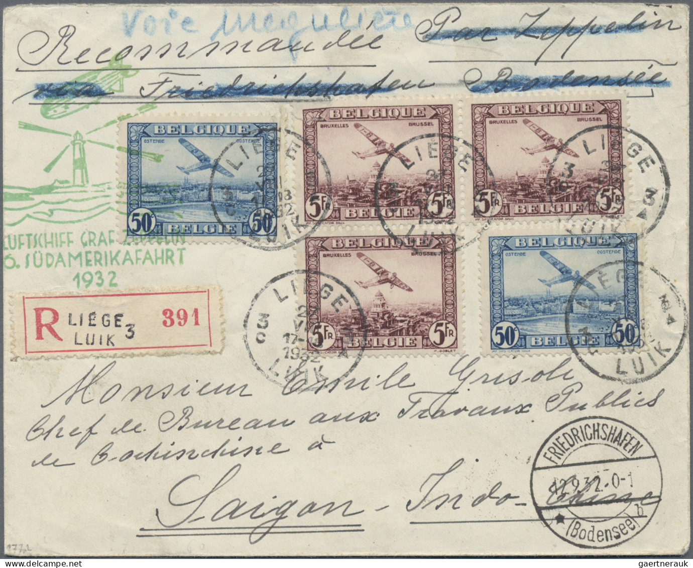 Belgium: 1932, 6th SOUTH AMERICA FLIGHT, Contract State Letter From LIEGE With G - Storia Postale