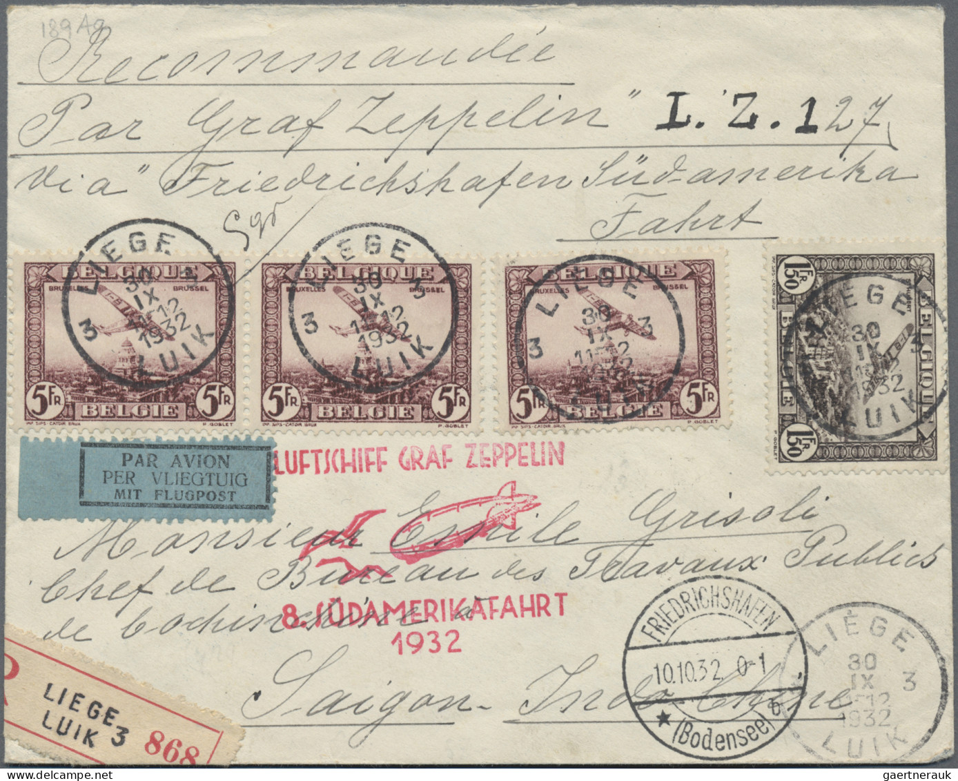Belgium: 1932, 8th SOUTH AMERICA FLIGHT, Contract State Letter From LIEGE With G - Covers & Documents