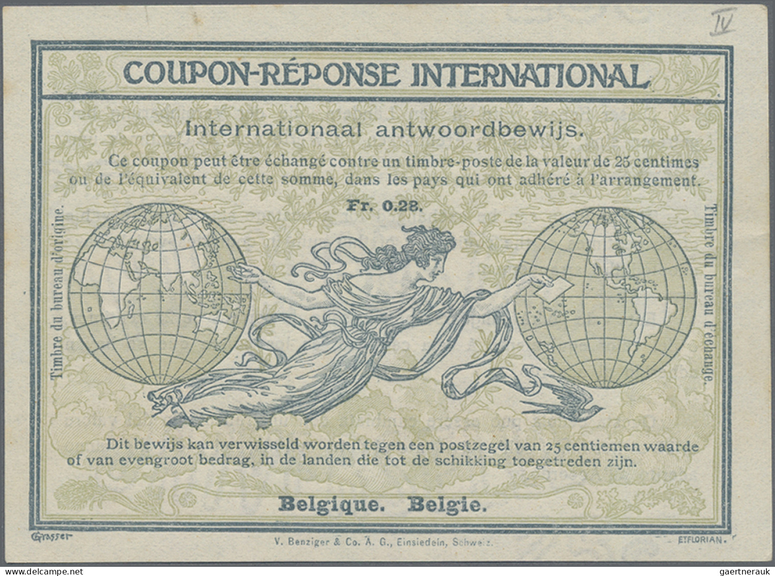 Belgium - Postal Stationery: 1907 Ff. Intern. Reply Coupon "Rom" 0.28 Fr. Showin - Otros & Sin Clasificación