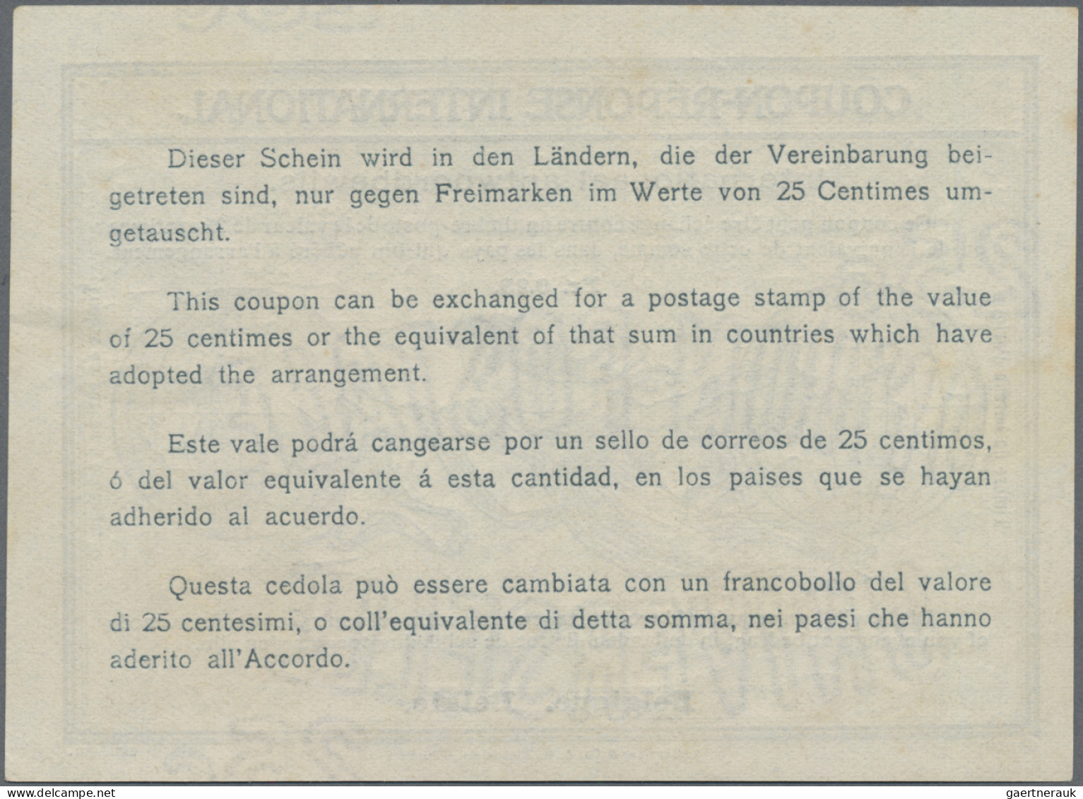 Belgium - Postal Stationery: 1907 Ff. Intern. Reply Coupon "Rom" 0.28 Fr. Showin - Sonstige & Ohne Zuordnung