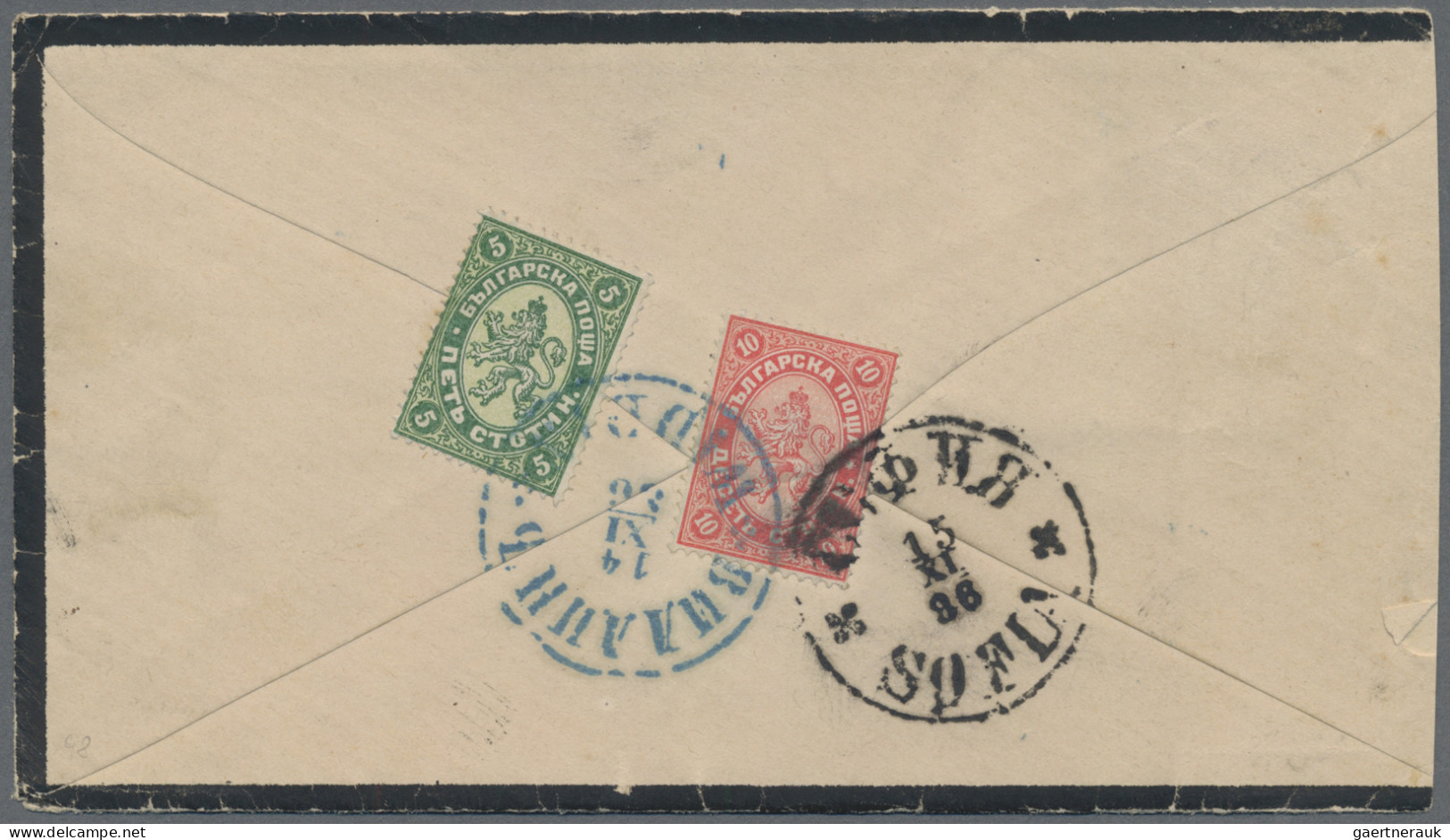 Bulgaria: 1882, Lion 5st. Green/grey-green And 10st. Rose/orange On Reverse Of M - Briefe U. Dokumente