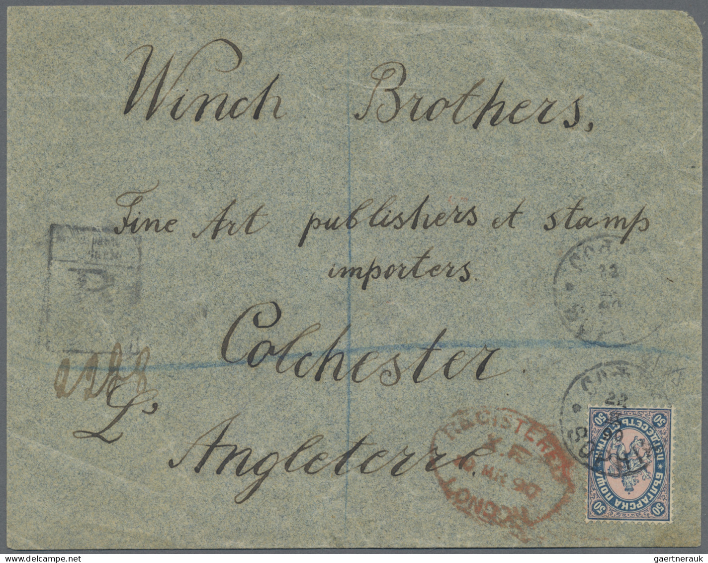 Bulgaria: 1882, Lion 50st. Blue/orange, Single Franking On Registered Cover From - Brieven En Documenten