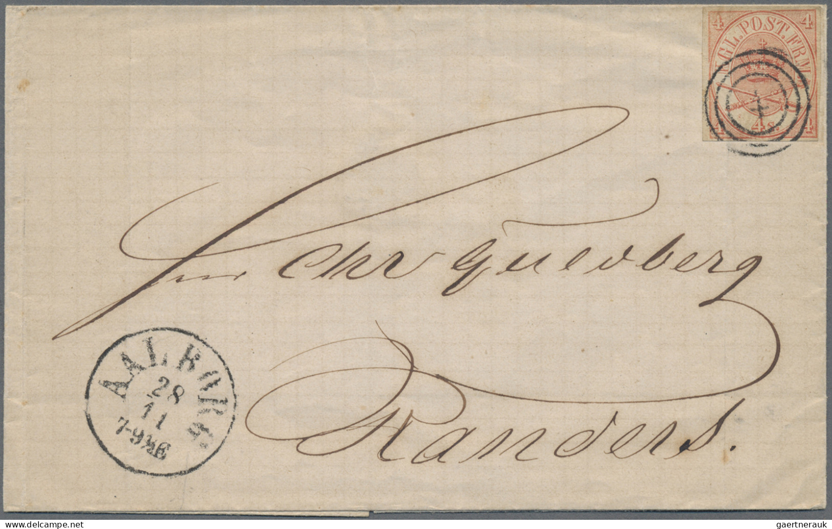 Denmark: 1864-70 'Large Oval Type' 4sk. Red, IMPERF, Used On Folded Cover From A - Lettres & Documents