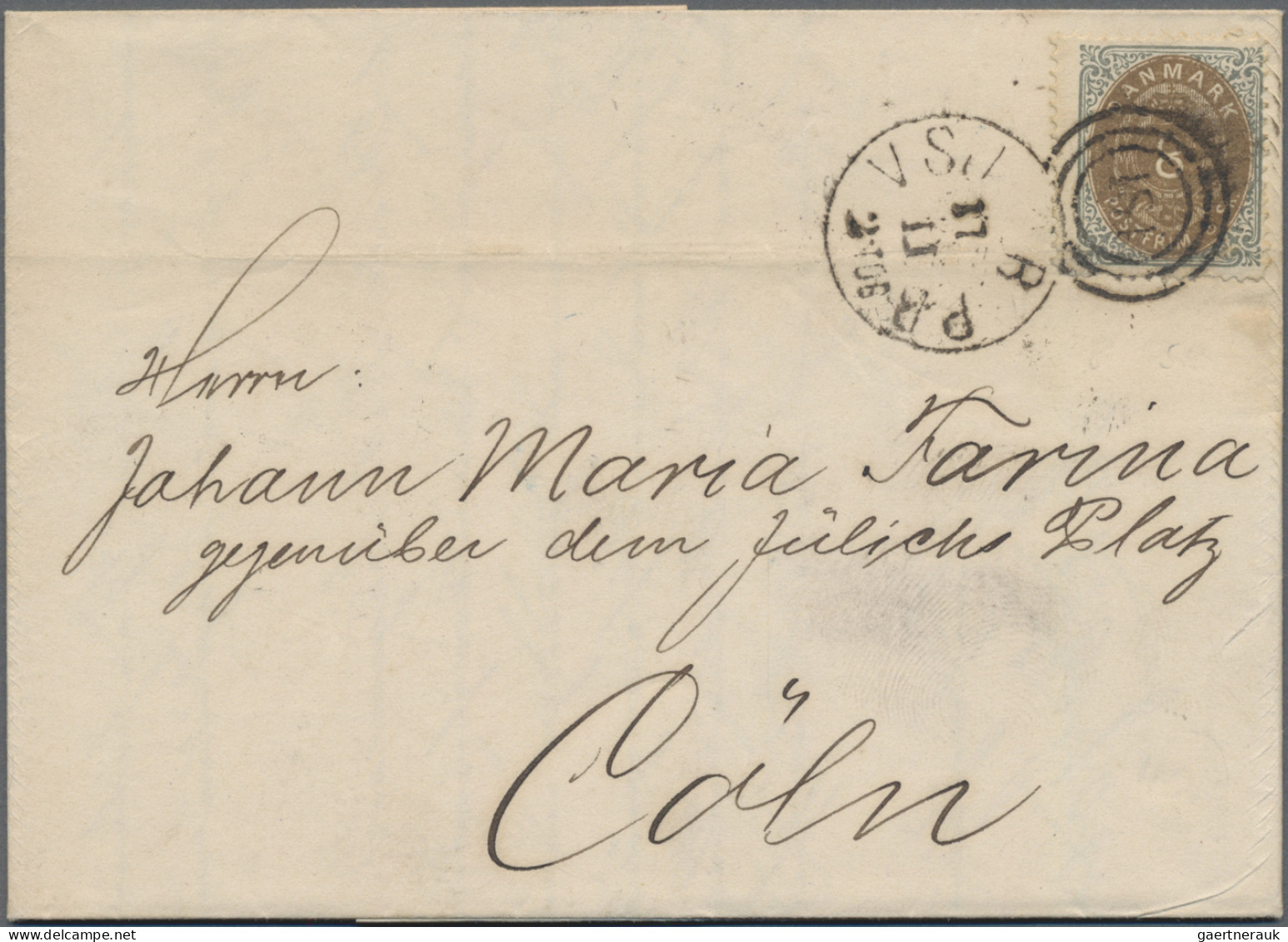 Denmark: 1871 8 Sk. Brown & Grey Used On Entire Letter From Copenhagen To Coeln, - Altri & Non Classificati