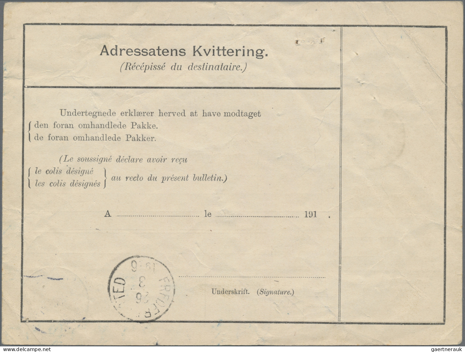 Denmark: 1915 Parcel Card For A Packet Of 7.40 Kg From Copenhagen To St. Croix, - Brieven En Documenten