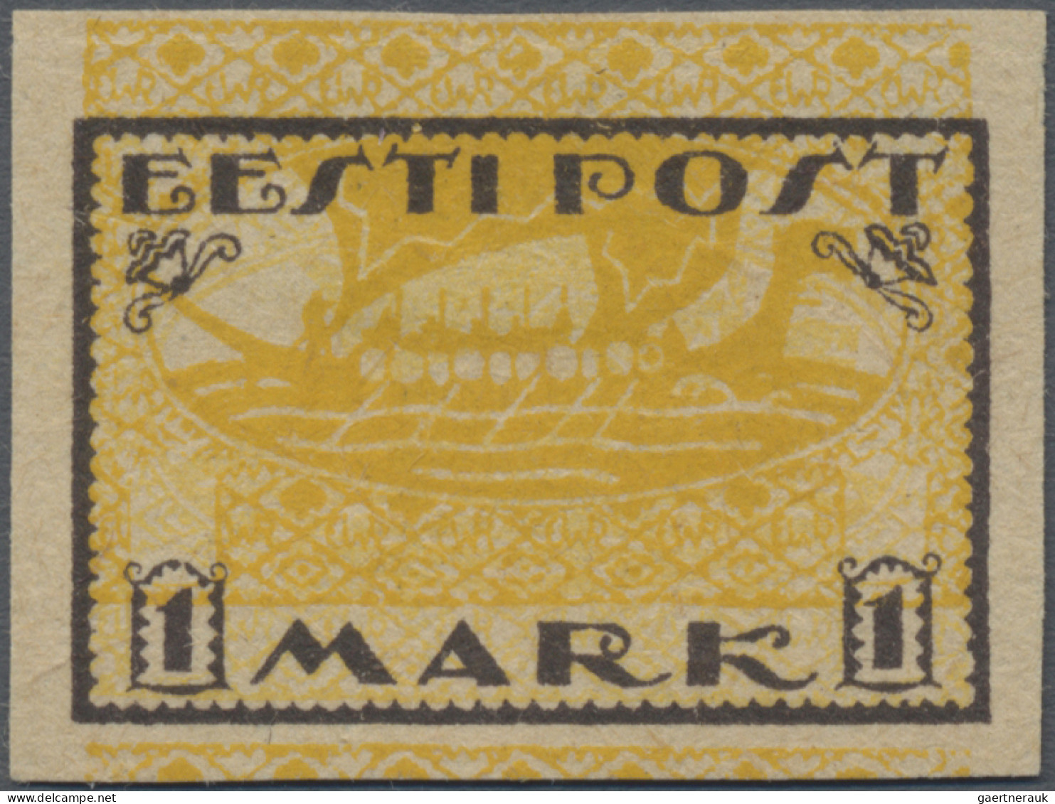 Estonia: 1919, Proof For 1 Mark Viking Ship With Vertical Shifted Centre. Expert - Estonie