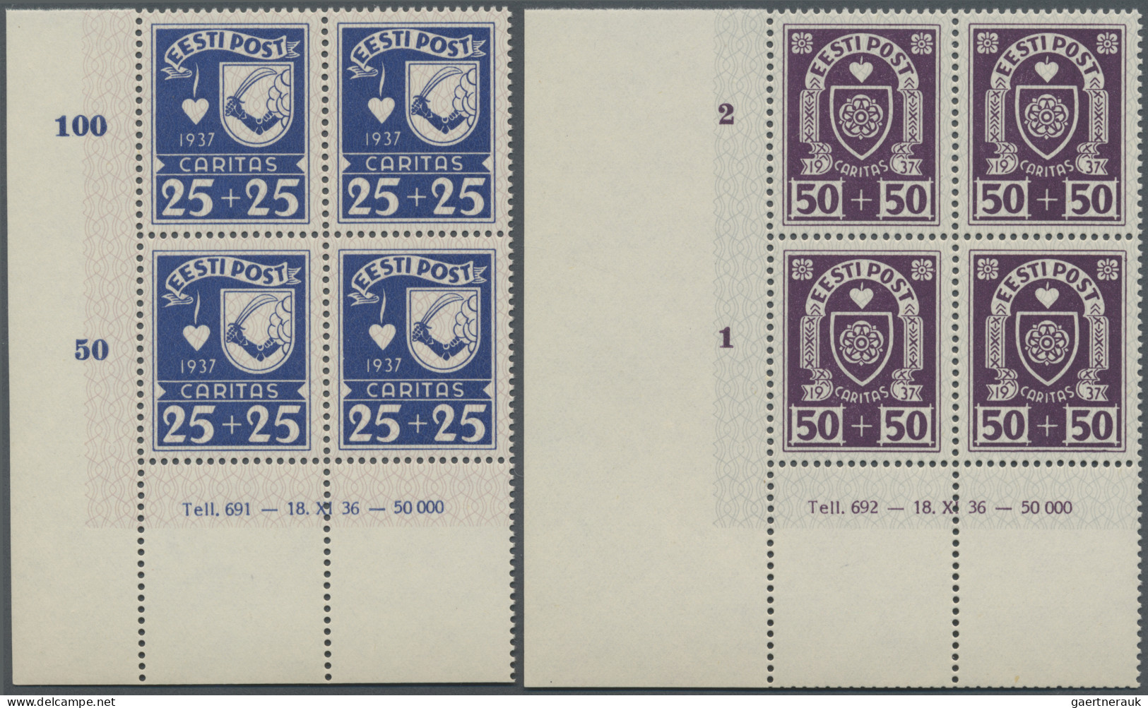 Estonia: 1937, Stadtwappen (II), Kpl. Satz (4 Werte) In Postfrischen ER-4er-Blöc - Estonie