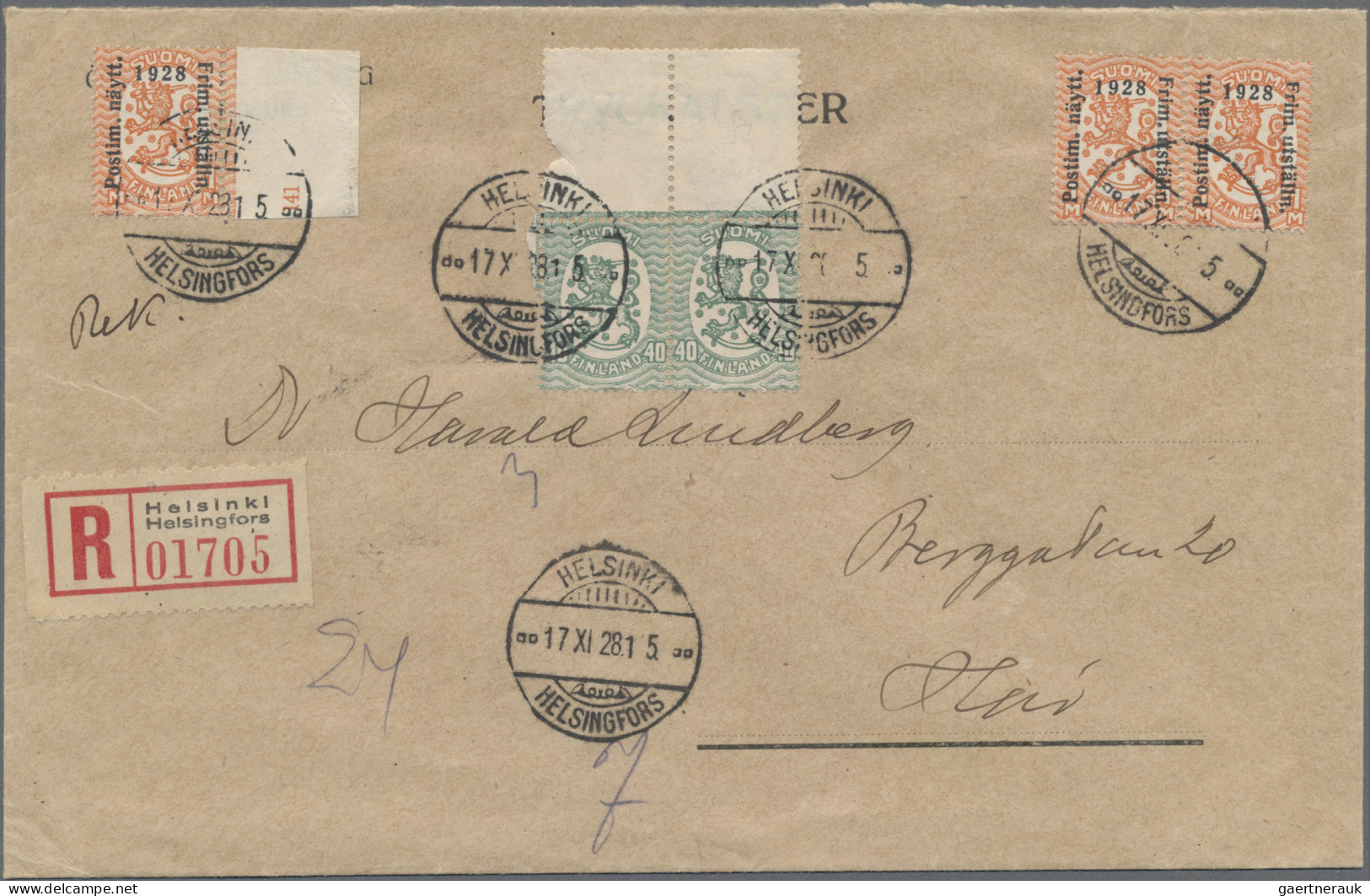 Finland: 1928 Two Registered Covers With Good Frankings Used Helsinki Locally, O - Cartas & Documentos