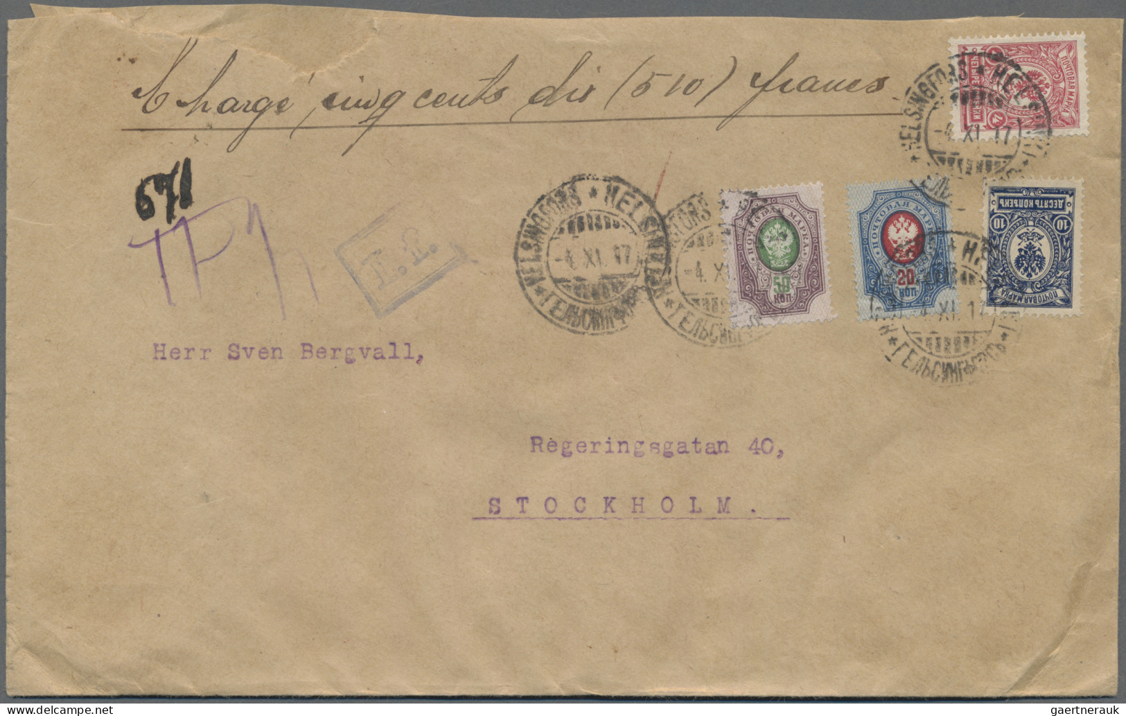 Finland - Specialities: 1917, Gesiegelter Wertbrief über 510 Francs Mit Vierfarb - Sonstige