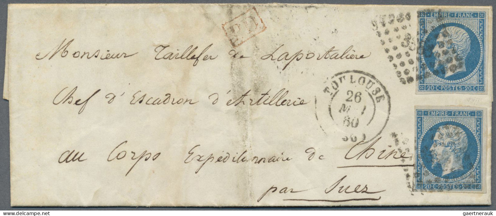 France: 1853, Napoleon 2x 20 C Auf Faltbrief Von "TOULOUSE 26 MAI 60" An Das Chi - Covers & Documents