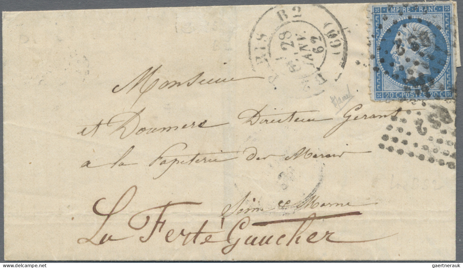 France: 1853 Napoleon 20c. Blue, Privately Line Rouletted 12½, Used On Small Cov - Covers & Documents