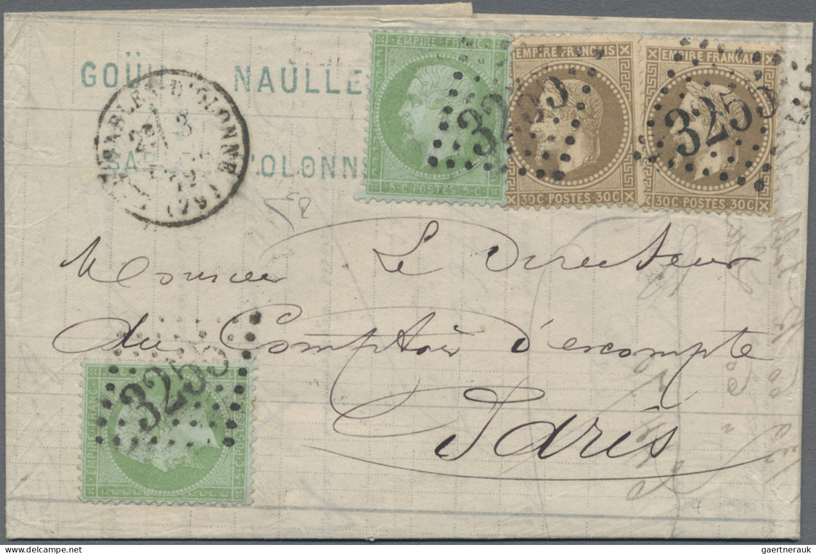 France: 1862 5c. Green On Bluish Paper, Two Singles, Used Along With Two Singles - Otros & Sin Clasificación