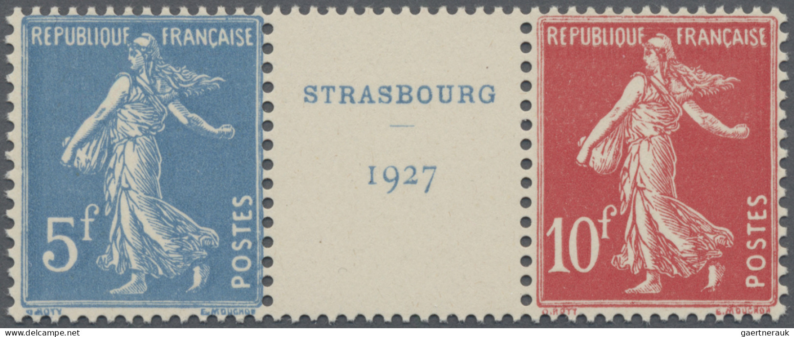 France: 1927, 5 Fr Blue And 10 Fr Red As Se-tennant With Vignette "Strassbourg 1 - Unused Stamps