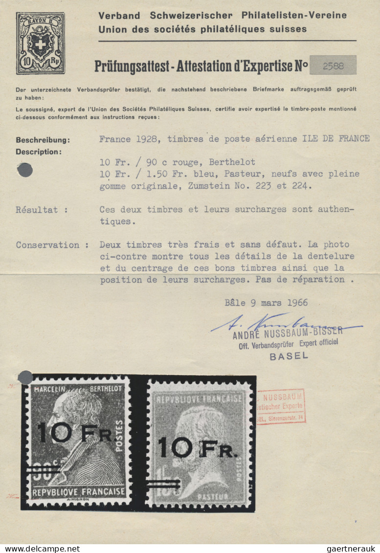 France: 1928, Airmail "Ile De France" 10fr. On 90c. Lilac-rose And 10fr. On 1.50 - Unused Stamps