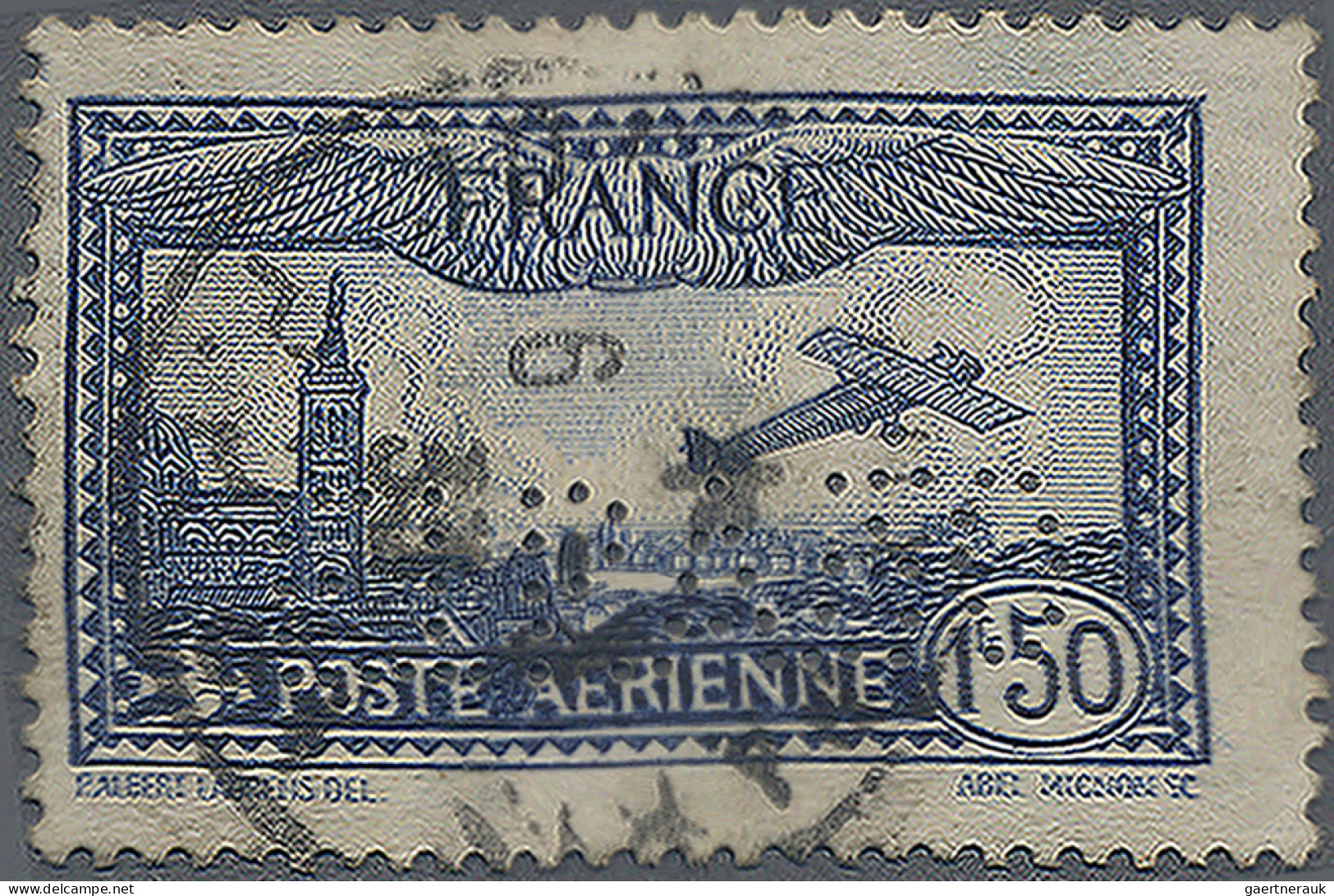 France: 1933, Air Mail Stamp 1.50 Fr. With Perfin "E.I.P.A.30", Used - Oblitérés