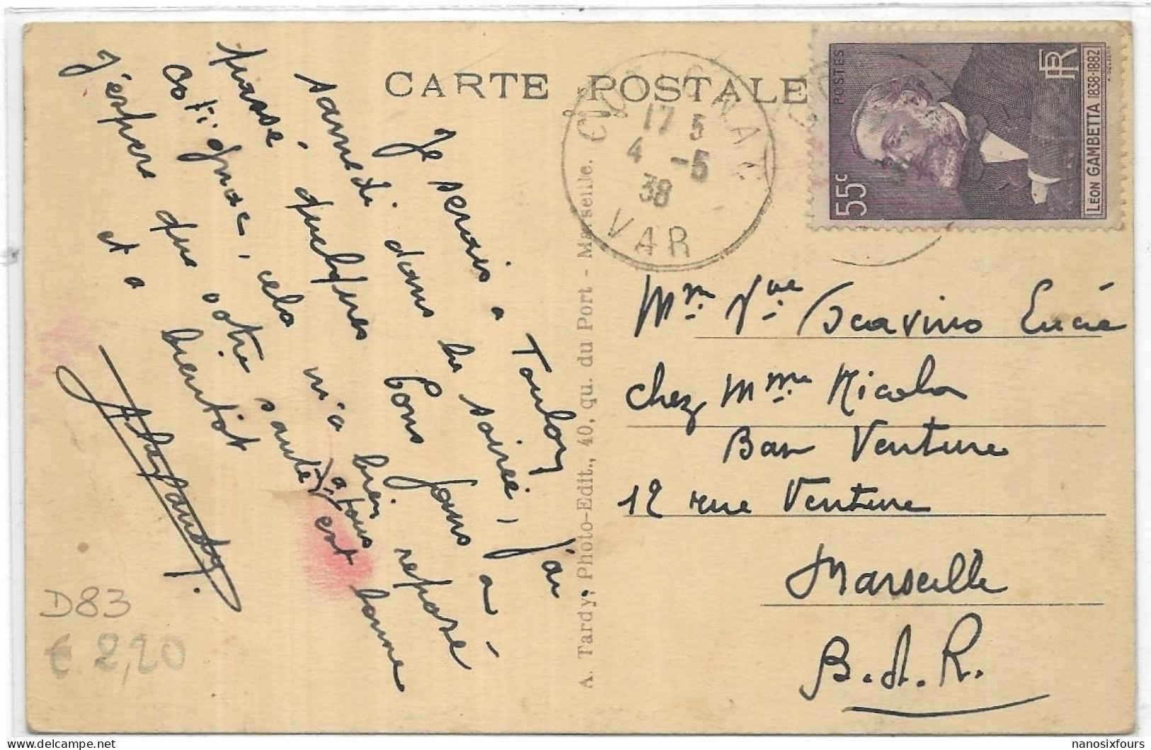 D 83. COTIGNAC. LE ROCHER. CARTE ECRITE - Cotignac