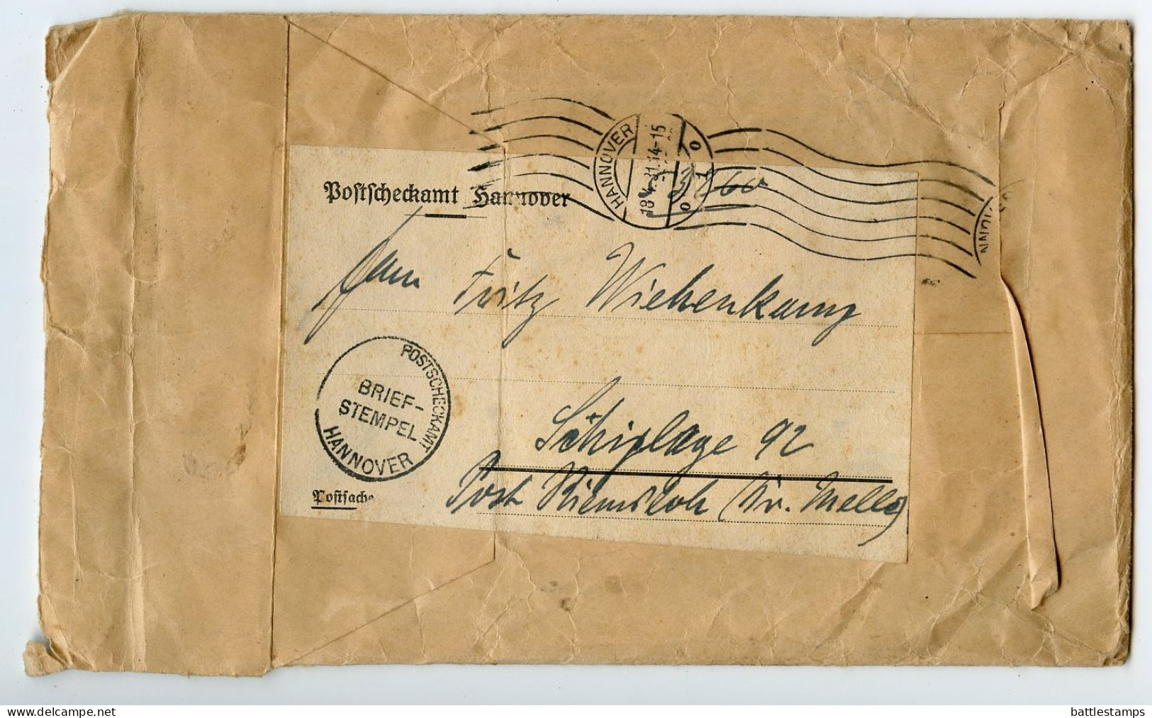 Germany 1931 Postscheckamt (Postal Check Office) Cover; Hannover To Schiplage; 18 Zahlkartes (Payment Cards) - Cartas & Documentos