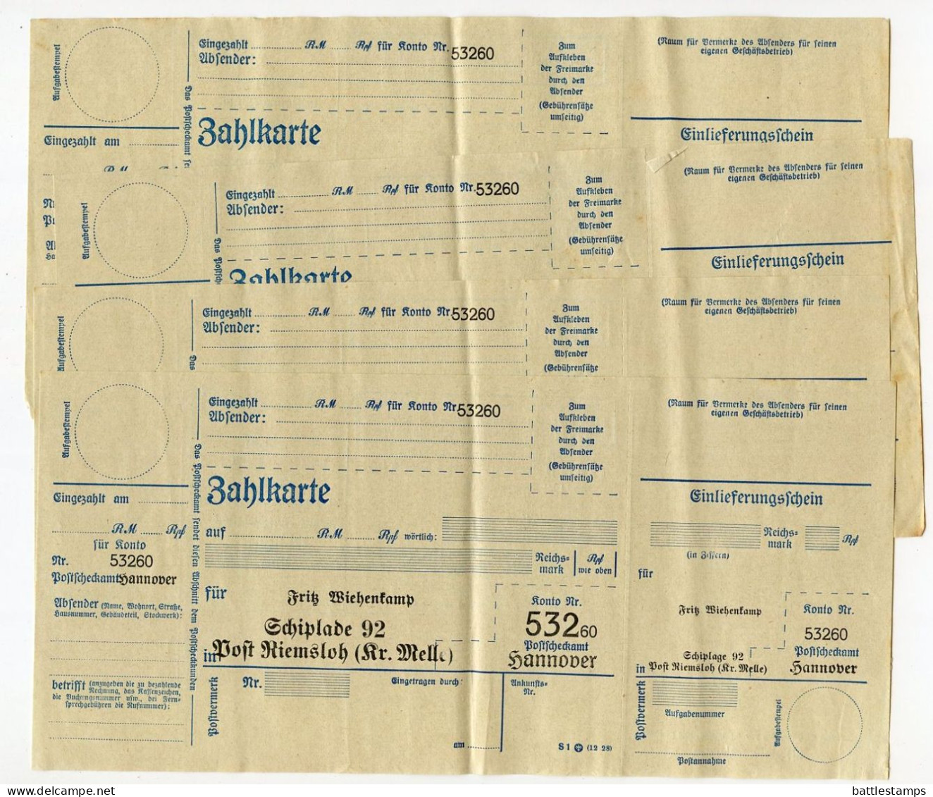 Germany 1931 Postscheckamt (Postal Check Office) Cover; Hannover to Schiplage; 18 Zahlkartes (Payment Cards)