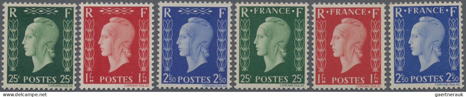 France: 1944, 25c-2fr, Unissued Set Of Six Values, Mint Never Hinged MNH (Michel - Ungebraucht