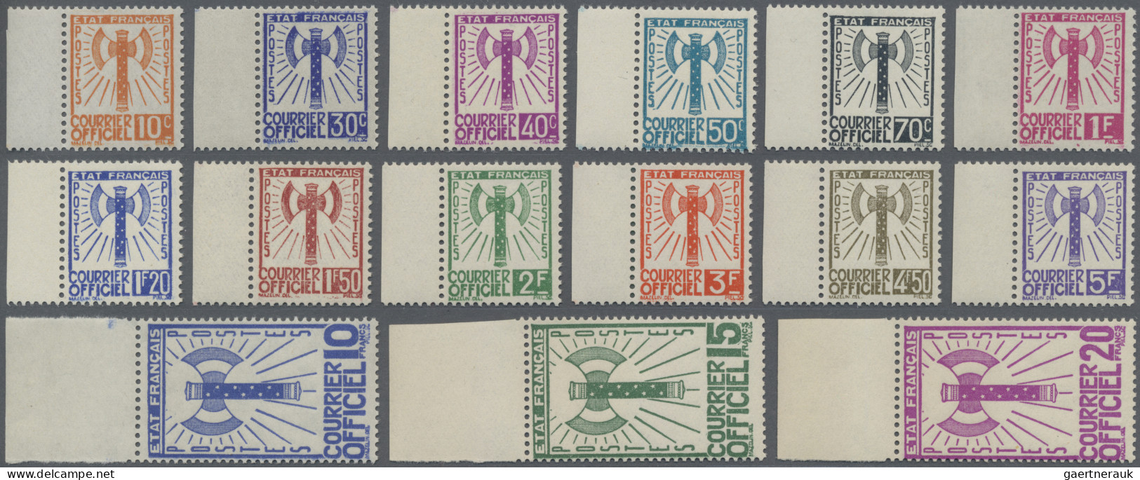France - Service Stamps: 1943, Etat Francais/Battle Axe, Not Issued, 10c. To 20f - Autres & Non Classés