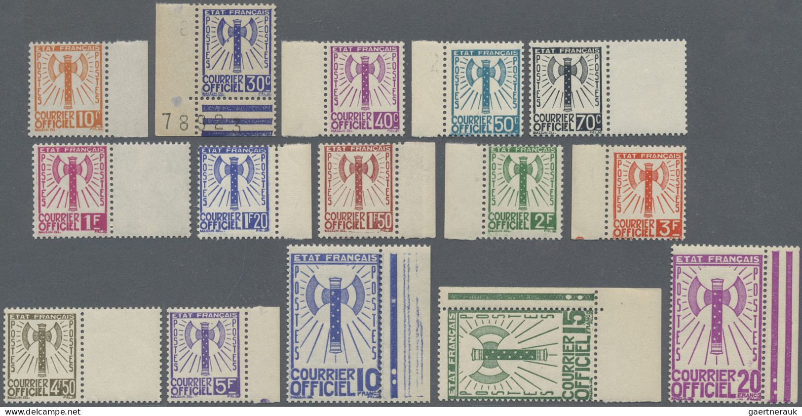 France - Service Stamps: 1943, Etat Francais/Battle Axe, Not Issued, 10c. To 20f - Otros & Sin Clasificación
