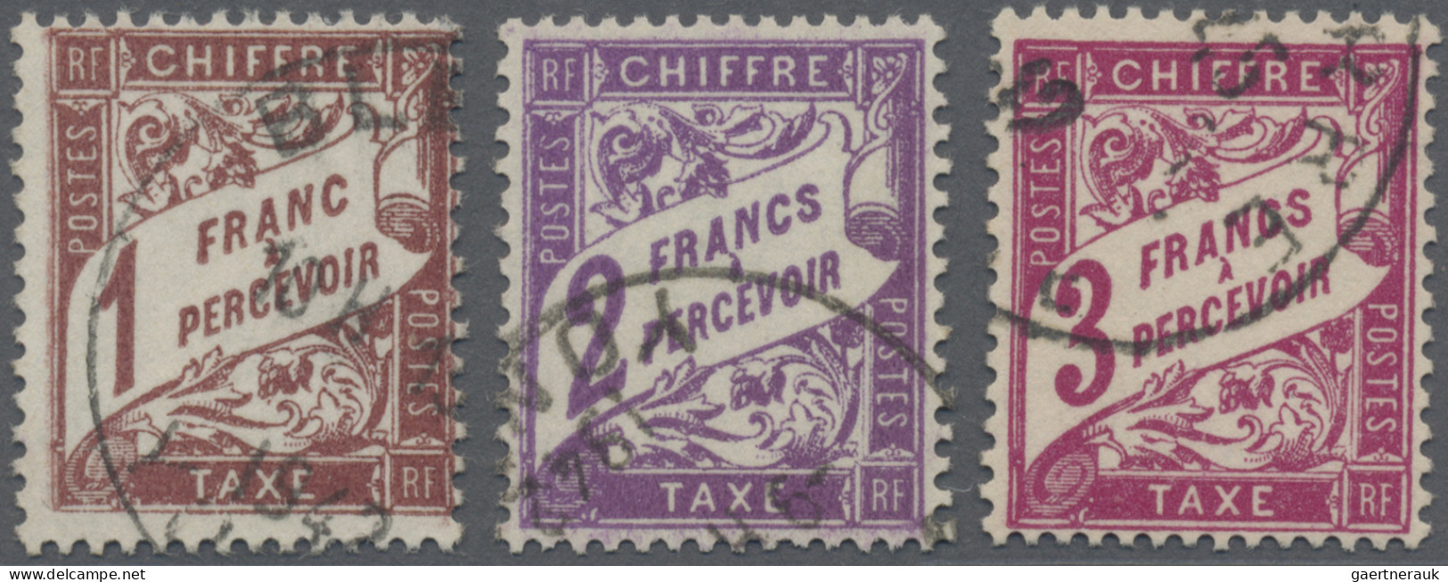 France - Postage Dues: 1884, 1 Fr. - 5 Fr. Red Brown, 3 Stamps, Used, 600,- - 1960-.... Afgestempeld