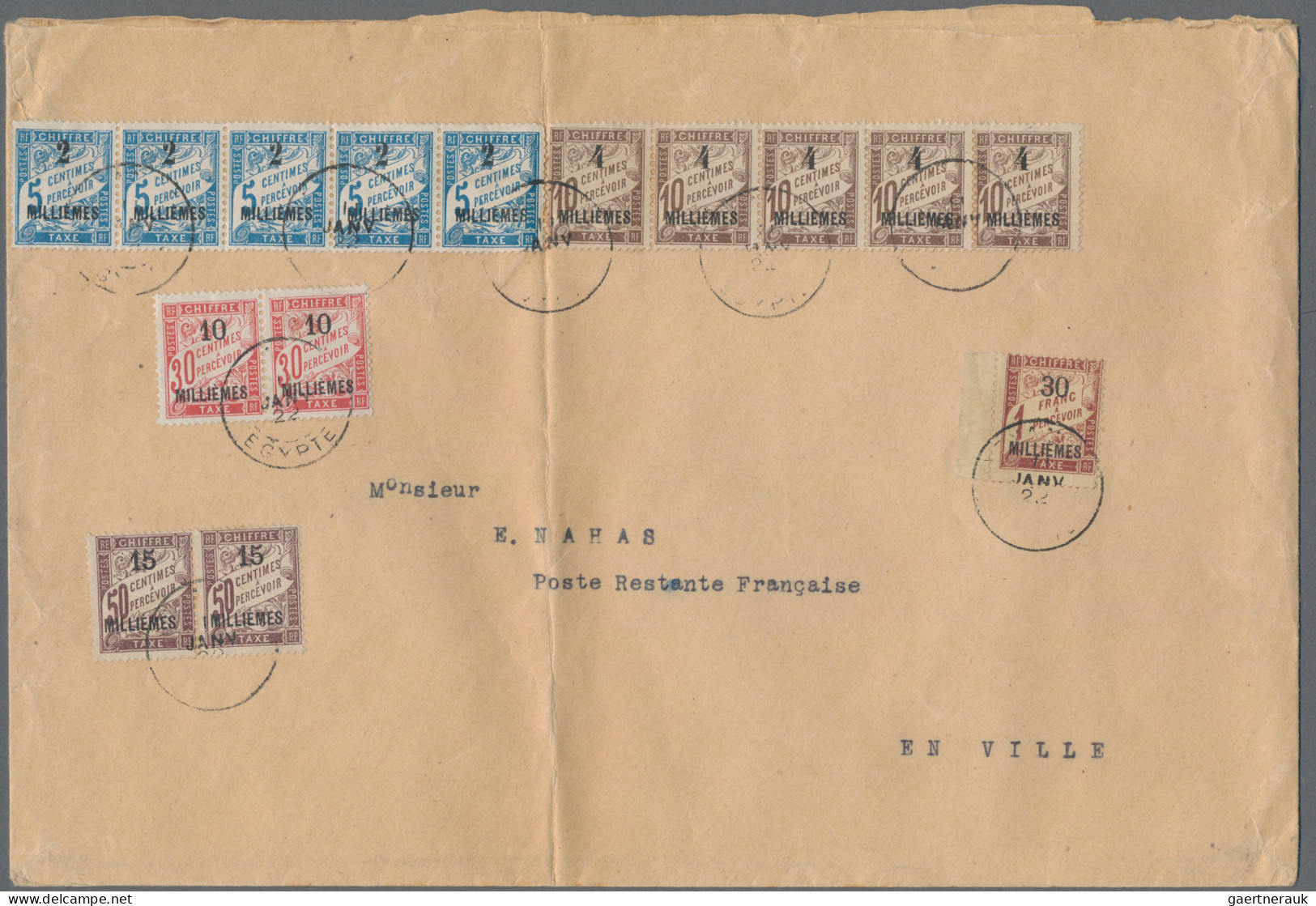 French PO In Egypt - Postage Dues: 1922 Cover Addressed To 'E. Nahas, Poste Rest - Andere & Zonder Classificatie