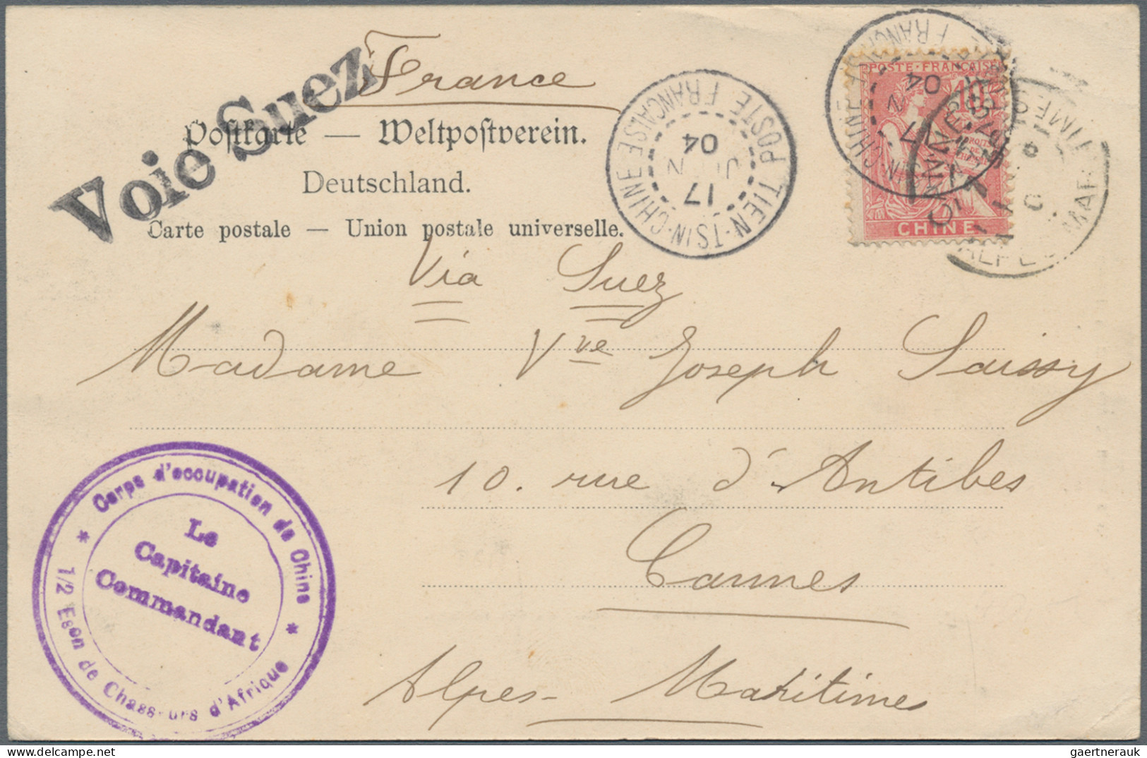 French Post In China: 1904/33, Two Items, Ppc Depicting Street Scenes Of Peking - Other & Unclassified