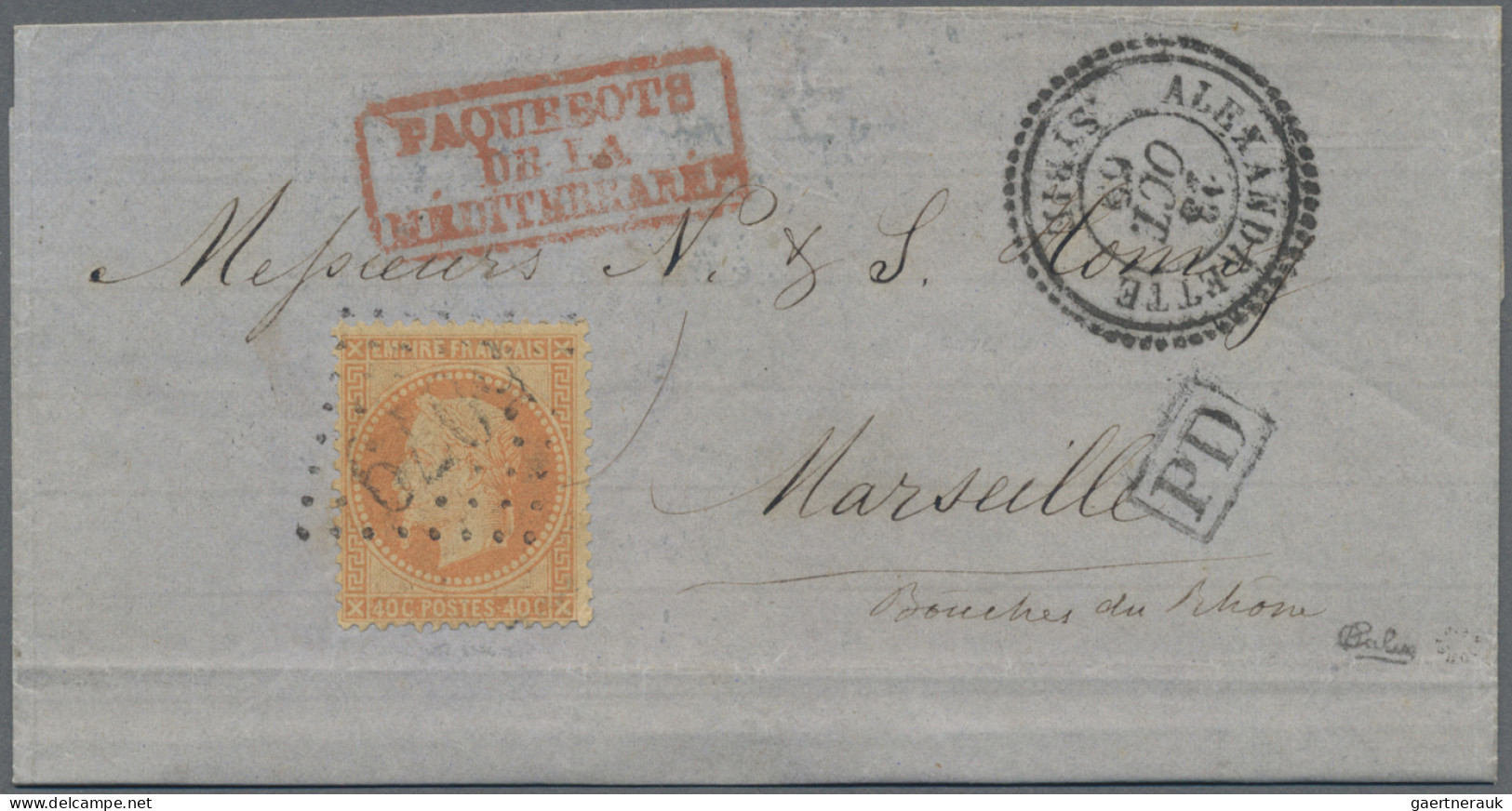 French Post Offices In The Levant: 1869 Folded Cover From Alexandrette To Marsei - Andere & Zonder Classificatie