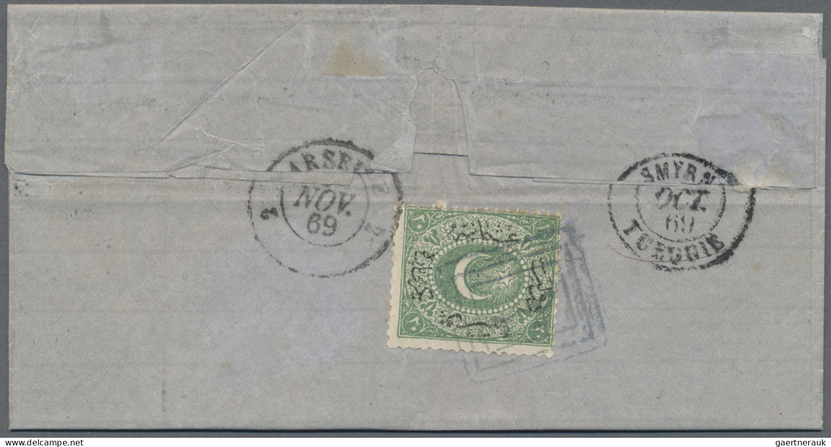 French Post Offices In The Levant: 1869 Folded Cover From Alexandrette To Marsei - Autres & Non Classés